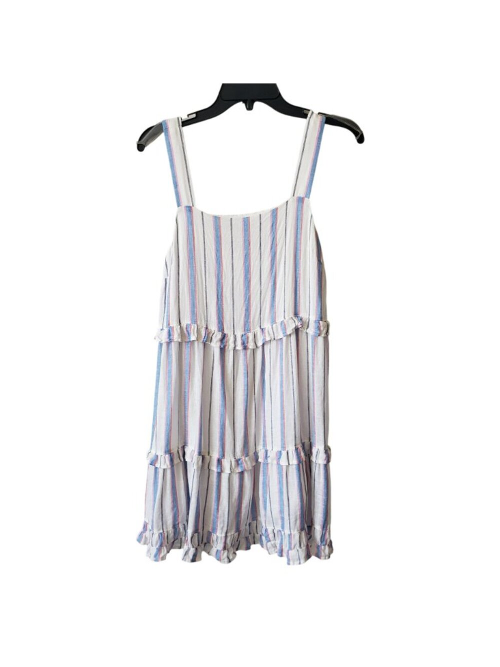 Rails Sandy Tahiti Stripe Linen Tiered Ruffle Mini Dress White Blue Pink Coastal - Picture 2 of 10